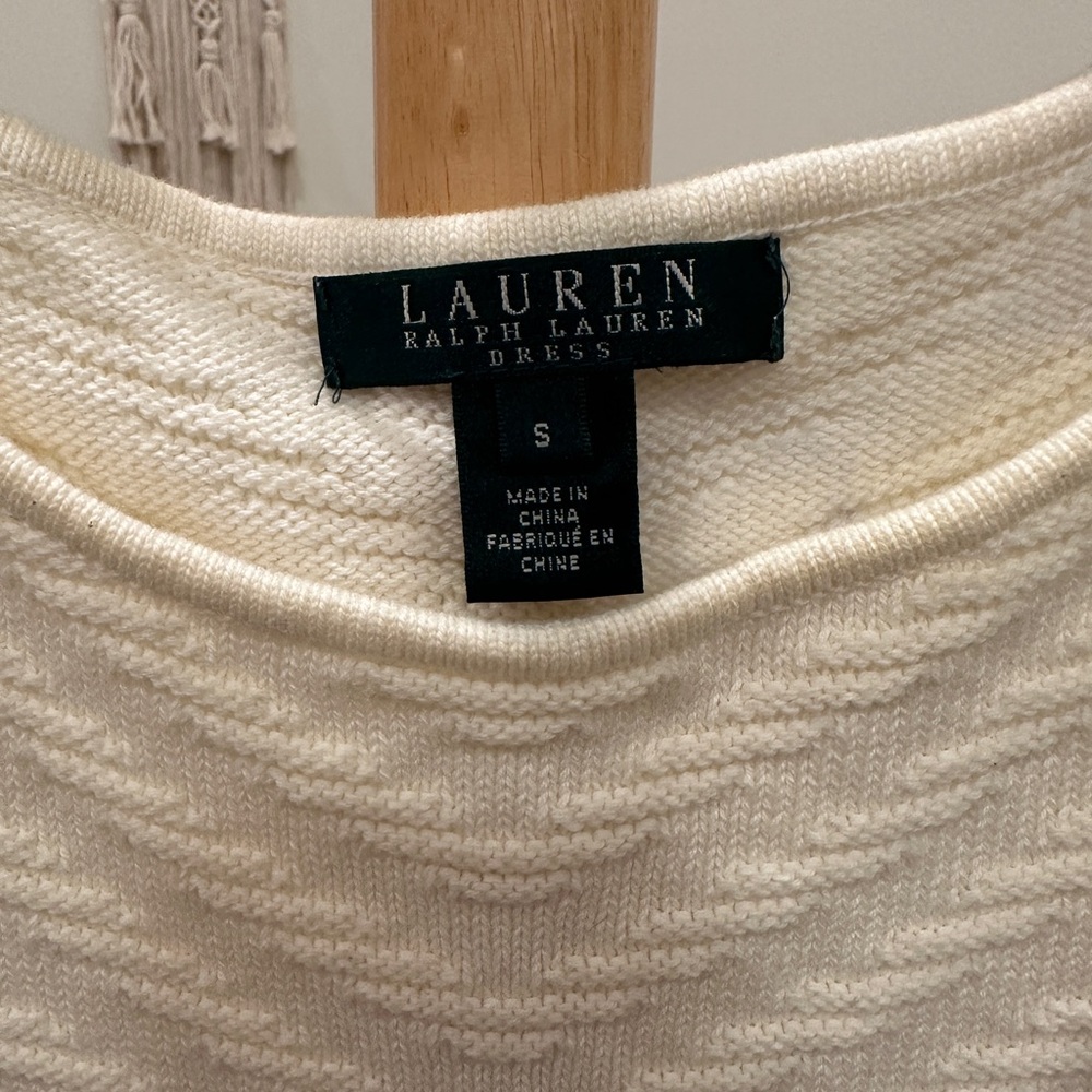 Lauren Ralph Lauren Cream Textured Knit Sheath Dress Small, 3/4 sleeve - Picture 4 of 6